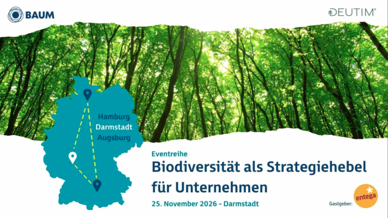 Veranstaltungsbanner zur Eventreihe „Biodiversität als Strategiehebel für Unternehmen“ am 25. November 2026 in Darmstadt.